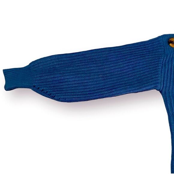 Philosophy Button Shoulder Dolman Boatneck Sweater Balloon Sleeve Blue S - Picture 7 of 11